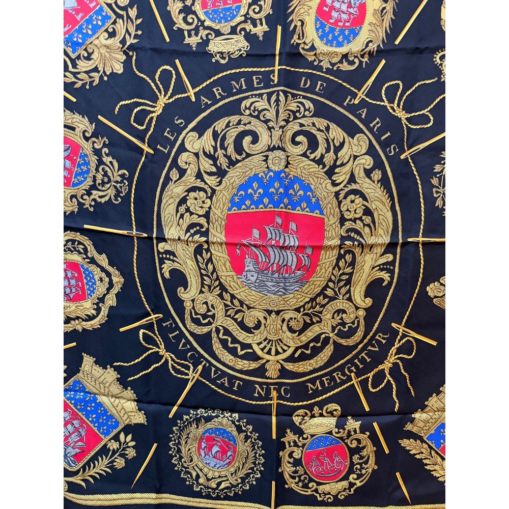 Hermès Les Armes de Paris Silk Scarf Black Gold Red by Hugo Grygkar Vintage - Picture 3 of 8